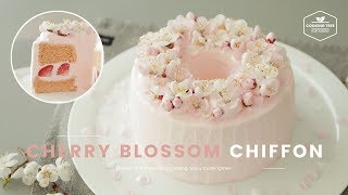 봄 향기 가득~🌸 벚꽃 쉬폰 케이크 만들기 : Cherry blossom chiffon cake Recipe - Cooking tree 쿠킹트리*Cooking ASMR