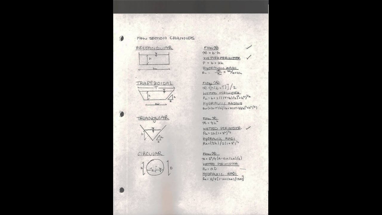 Fluid Mechanics Hyrdraulics: Open Channel Flow Equations for Various Shapes