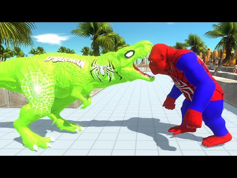 GREEN SPIDERMAN T-REX vs SPIDERMAN GORO DEATH RUN - Animal Revolt Battle Simulator