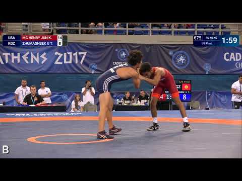 1/8 FS - 46 kg: K. MC HENRY JUN (USA) df. T. ZHUMASHBEK U (KGZ) by VSU1, 18-8