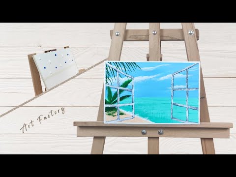 How to paint Ocean Landscape at Window | Easy Acrylic Painting on Canvas | Painting Tutorials #33