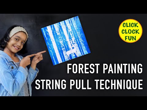 #acrylicpainting #forestpainting Easy String Pull Painting | CLICK CLOCK FUN