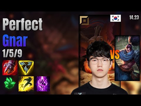 Perfect Top Gnar vs Yasuo lol KR solo rank Full Game 14.23