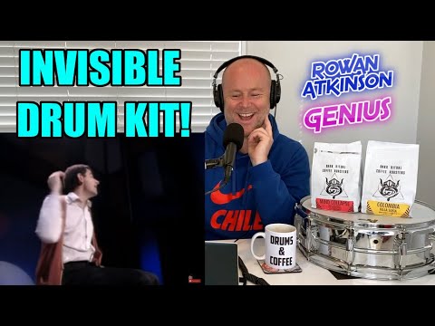Drum Teacher Reacts: ROWAN ATKINSON Live - Star of Mr.Bean - Funny Invisible Drum Kit