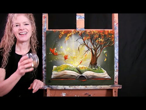 Learn How to Paint TURN THE PAGE TO AUTUMN with Acrylic - Paint & Sip at Home- Step by Step Tutorial
