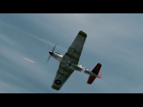 Red tail P-51 Mustang shoots down Bf-109 over concentration camp (Hart's war)
