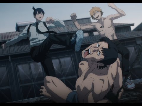 Denji and Aki kick Katana Man's Nuts