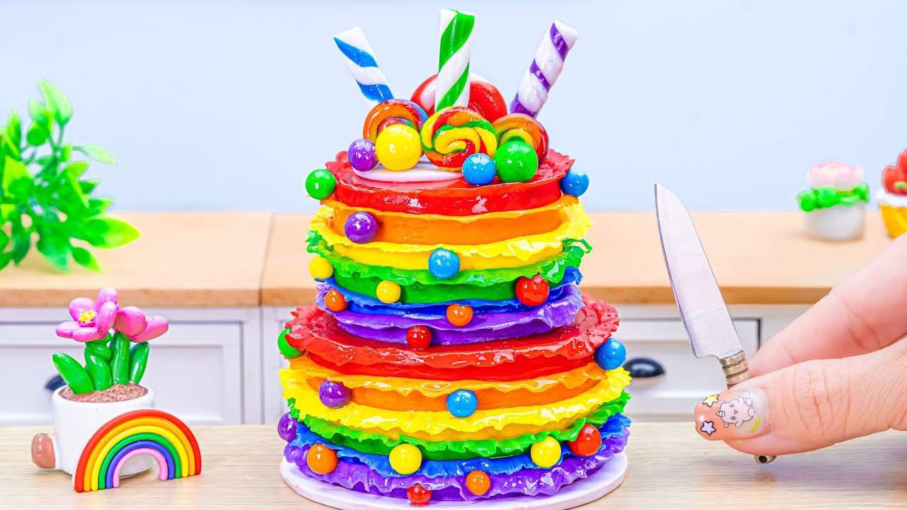 Beautiful Miniature Colorful Cake 🌈 Miniature Sweet Fondant Rainbow Cake by Lotus Cakes