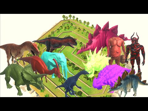 Dinosaur speed race | Swirl course from outside to inside | Animal Revolt Battle Simulator