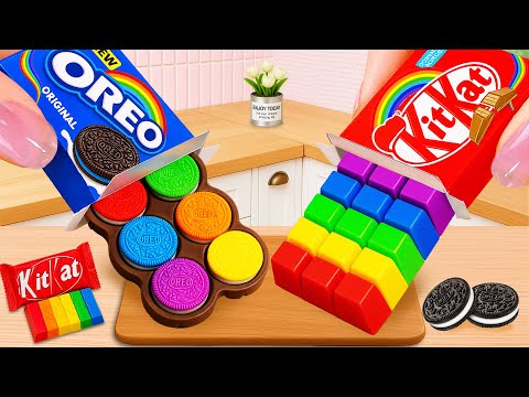Rainbow Oreo Vs Rainbow Kitkat Bar Chanllenge 🍫🌈 | Chocolate Cream Dessert | Cute Mini Bakes