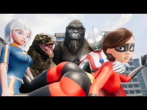 Elastigirl vs King kong , Ginormica, Godzilla y Ultraman (Re-Uploaded)