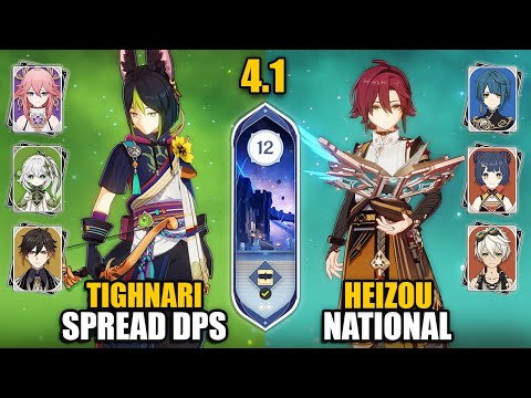 C0 Tighnari Spread DPS & Heizou National Team | Spiral Abyss 4.1 Floor 12 9 Stars | Genshin Impact