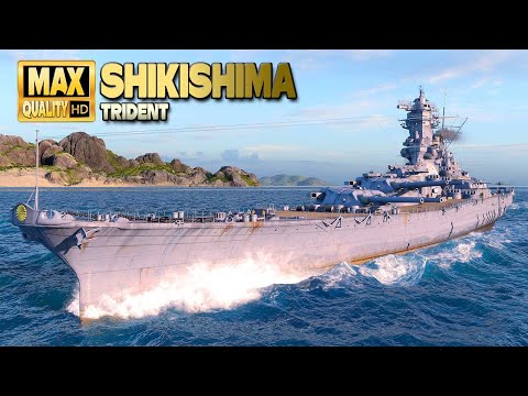 Battleship Shikishima: Hard hitting on map Trident - World of Warships