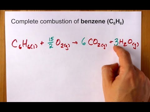 What are the 2 products from the complete combustion of benzene?