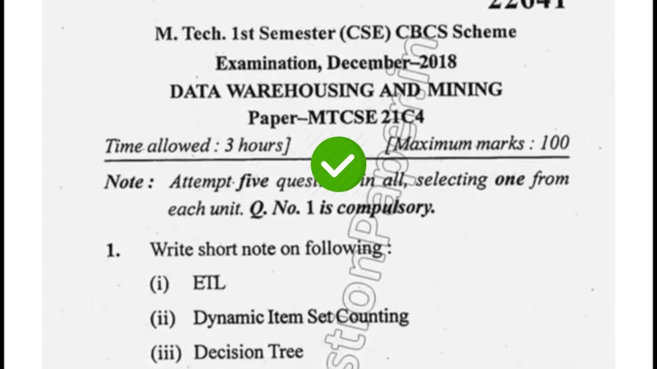 2018 Mdu MTech 1st Sem Data Warehousing & Mining Question Paper #MduQuestionPaper
