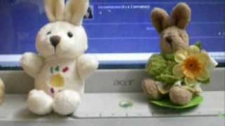 DV 125. Joyeuses Pâques 2009 par les lapins en peluche et en chocolat et dominique dv