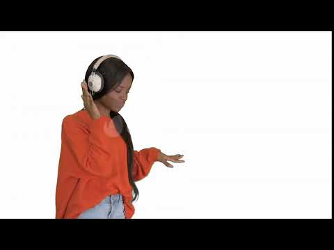 Happy African Woman Wear Wireless Headphones Listening Music on White Background. | Stock Footag...