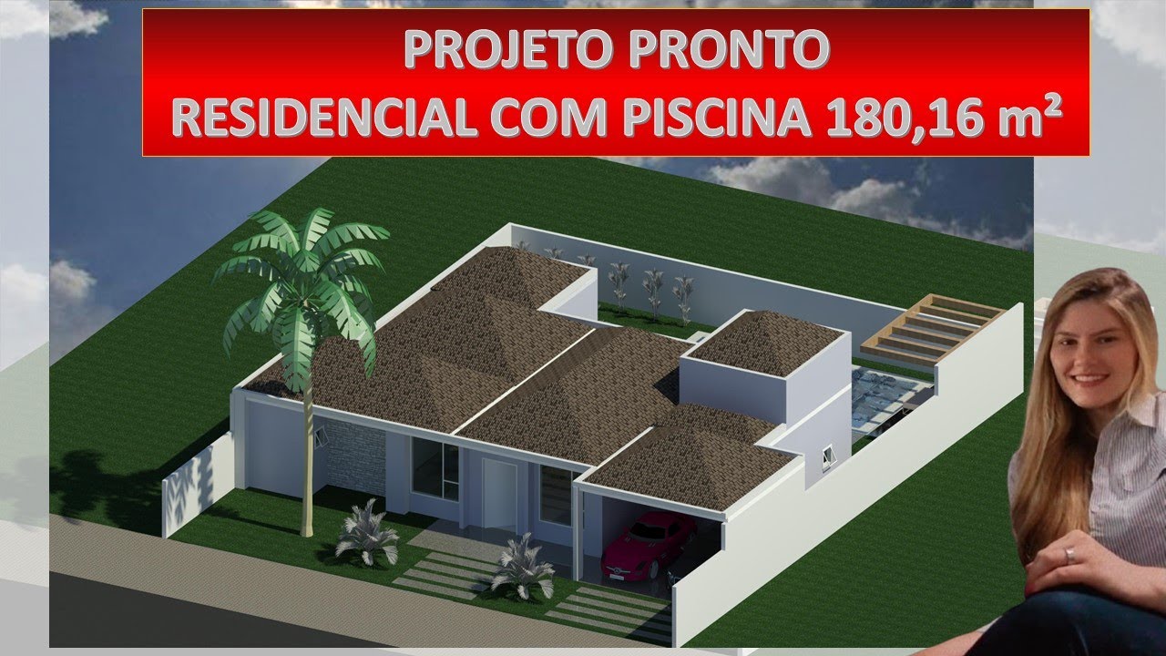 PROJETO PRONTO estilo COLONIAL com PISCINA 180,16 m2