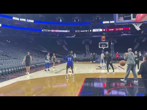 PAUL GEORGE WORKING WITH VJ EDGECOMBE IN SIXERS MORNING SHOOTAROUND AHEAD OF TONIGHTS GAME VS HEAT