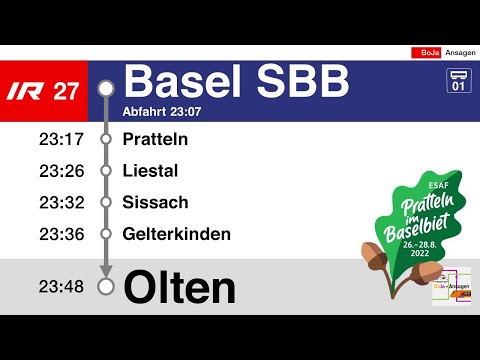 SBB Ansagen / Begrüssung | ESAF IR27 Basel SBB - Olten | BoJa Ansagen