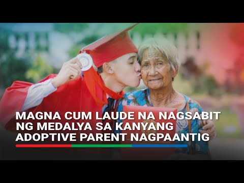 Magna cum laude na nagsabit ng medalya sa kanyang adoptive parent nagpaantig