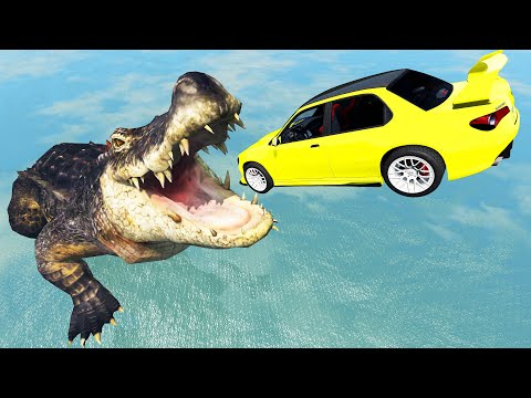 Cars VS Stairs VS Crocodile - Beamng Drive TrainWorld