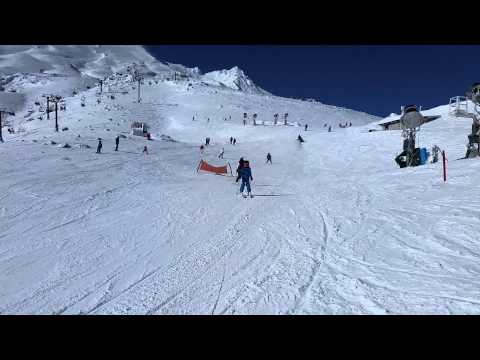 Ella and Mandy skiing