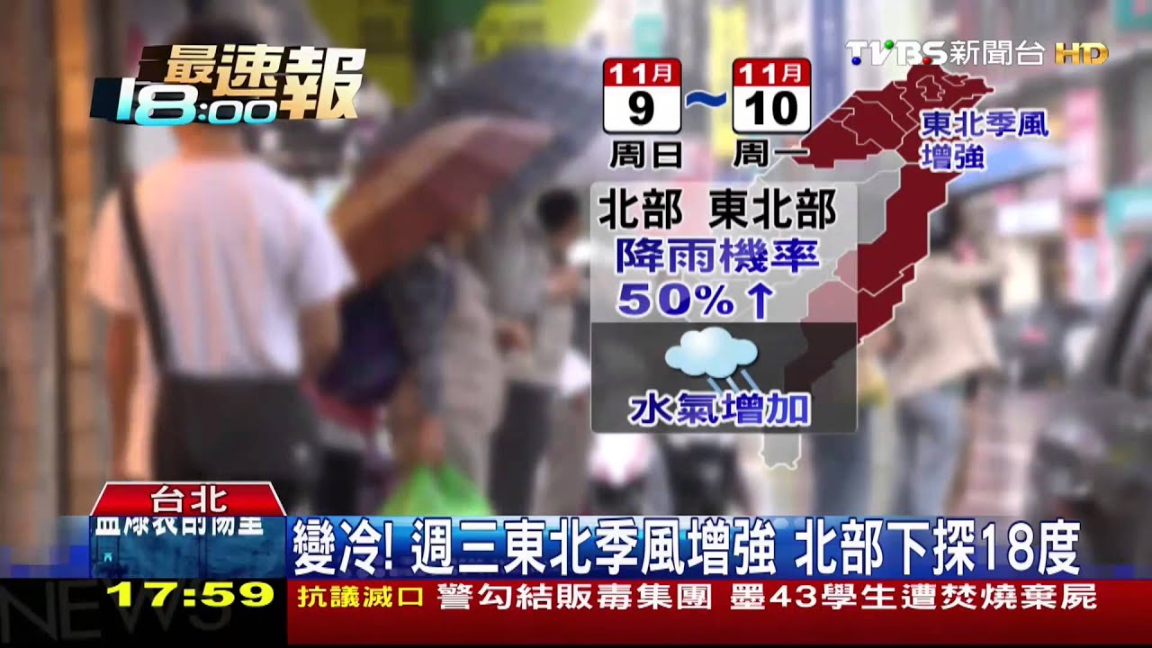 變冷!週三東北季風增強 北部低溫18度