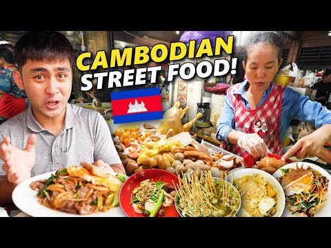 13 Authentic CAMBODIAN Street Food in Phnom Penh! Cambodian Food Tour in Central Market!