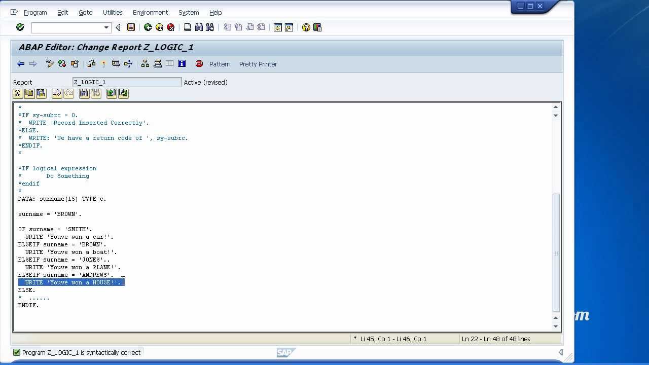 SAP ABAP Training - Program Flow Control And Logical Expressions