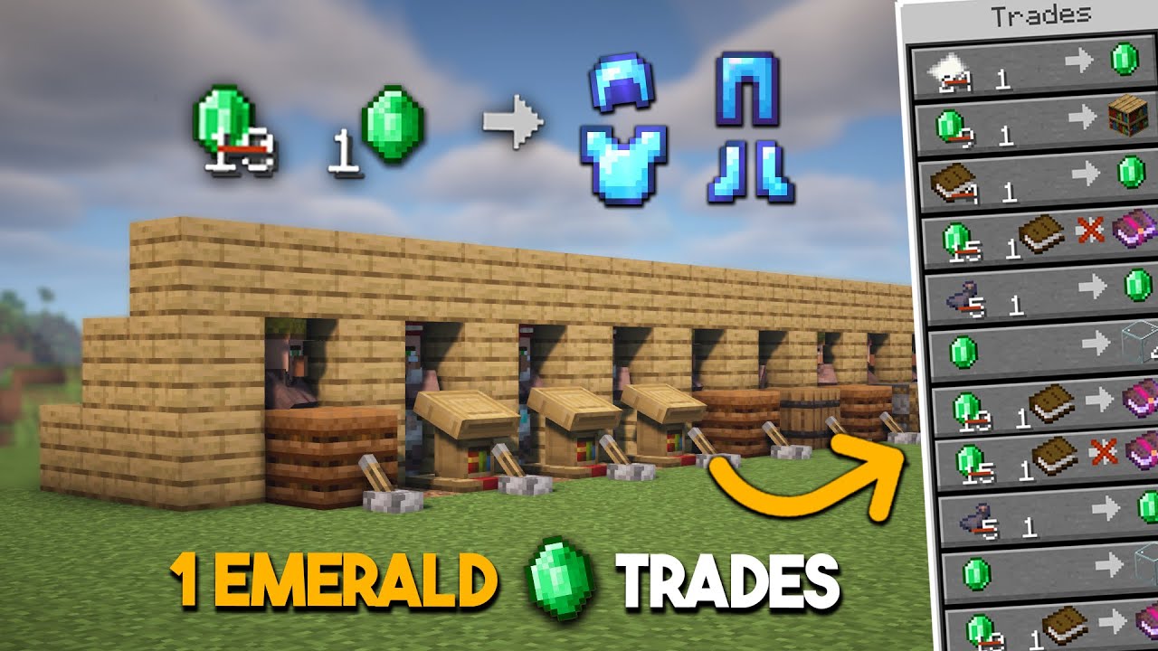 EASIEST Villager Trading Hall | ALL TRADES 1 EMERALD! | Minecraft Java ...