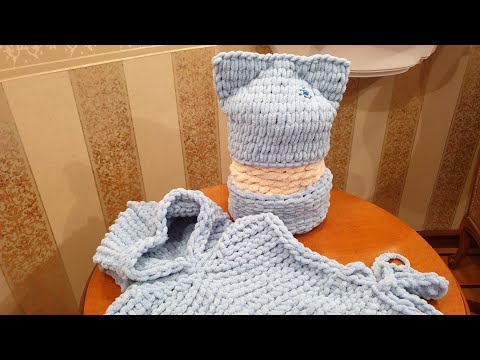 Пончо и кото- шапка без спиц и крючка из Alize Puffi Fine