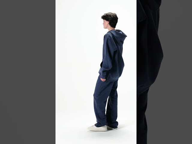 هودي أوفرسايز برباط للجنسين - أزرق داكن