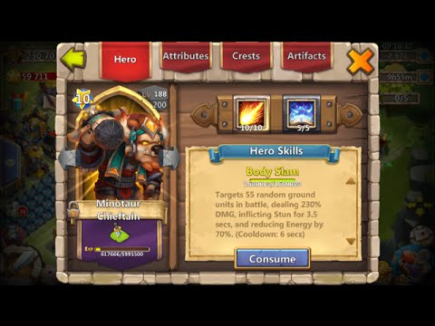 Double Evolved Minotaur 100% ONE Shotting Every Base HE Raids INSANE Castle Clash