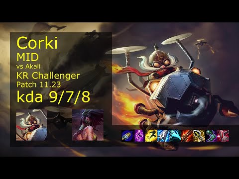Corki vs Akali Mid - KR Challenger 9/7/8 Patch 11.23 Gameplay // [롤] 코르키 vs 아칼리 미드