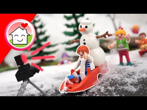 Playmobil Familie Hauser - Schlitten fahren mit Lena, Malte, Anna, Sigi , Rosabella