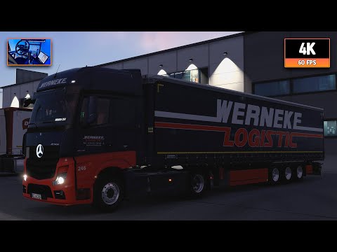 Mercedes Actros MP4 1848 | Berlin - Linz | ETS2 4K Gameplay + Wheel Cam