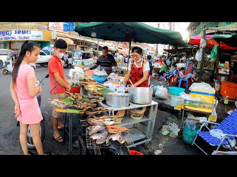 Cambodian Evening Food Market Tour, Walking at Olympic Market, Phnom Penh 2022