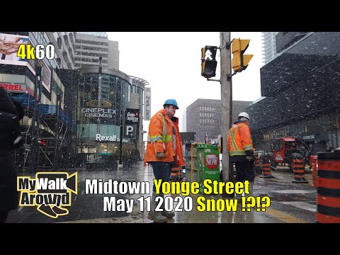 Toronto Pandemic Snowfall walk - midtown Yonge Street on May 11 2020 (Toronto 4k video)