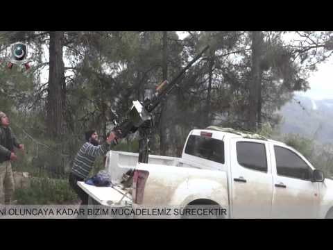 التصدي للطائرات الحربية الروسية في جبل التركمان بواسطة الرشاشات الثقيلة من قبل الفرقة الثانية الساحلية