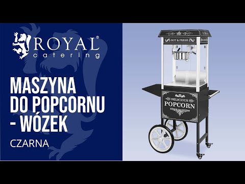Video - Outlet Maszyna do popcornu - z wózkiem - design retro - czarna 