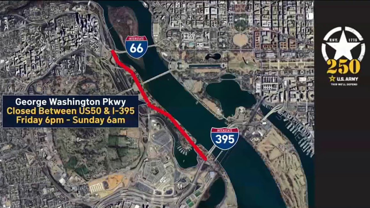 Major road closures for military parade start in Northern Virginia on Friday night | NBC4 Washington