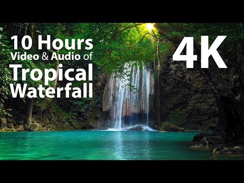 4K UHD 10 hours - Tropical Waterfall & Audio - relaxing, meditation, nature