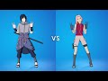 Sasuke uchiha vs Sakura Haruno Showcase with Emotes and Dances Fight ( 100% Sync ) Fortnite Naruto