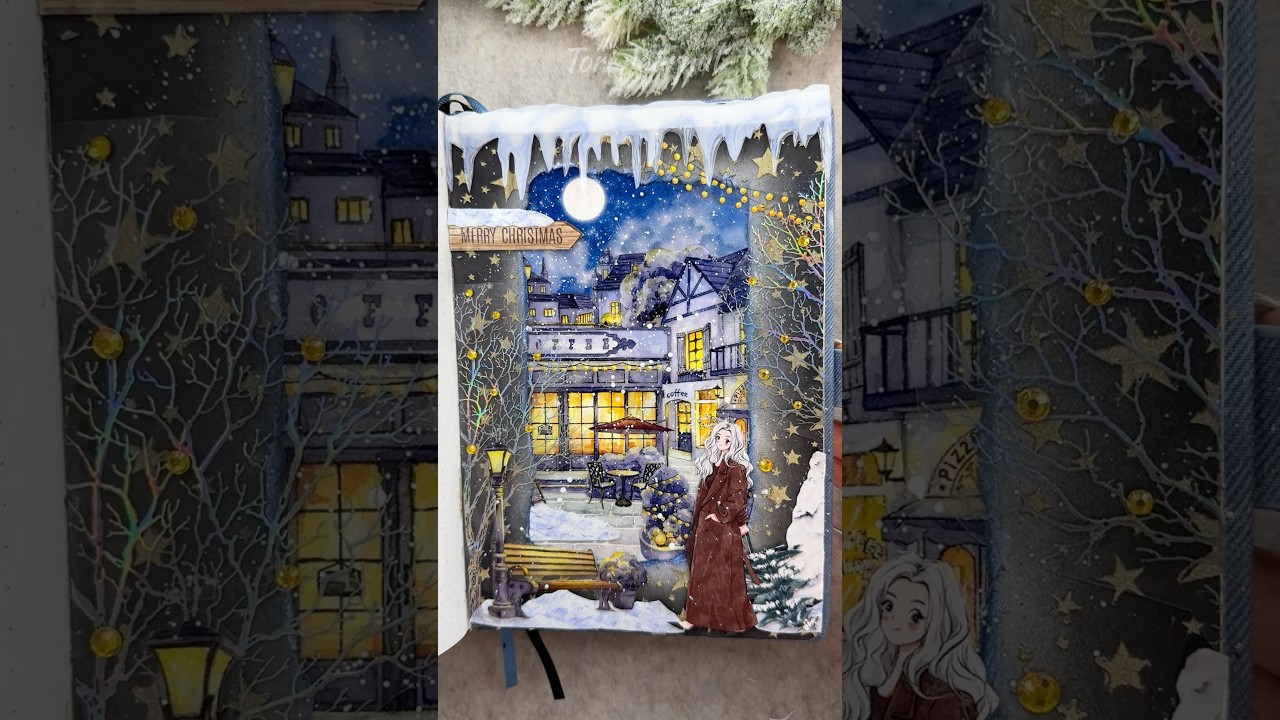 ASMR journal Christmas scenery🌙❄️🎄🕯️💫🌌|#asmr #journal #scrapbooking #christmas #december