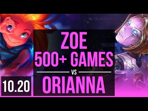 ZOE vs ORIANNA (MID) | 3 early solo kills, 500+ games, KDA 10/2/4 | KR Master | v10.20