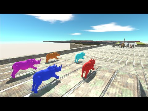Units trying to escape from Neon Rhinos - Animal Revolt Battle Simulator