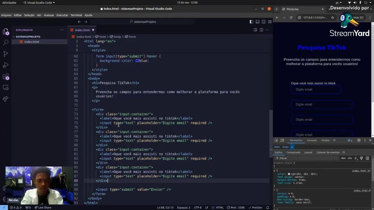 Criando formulário de pesquisa e sistema de convidados HTML & CSS