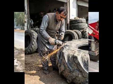 كيف تم إصلاح إطار جرار ممزق بالكامل بخطوات سحرية؟ 🚜🔥 | صيانة لا تصدق! #shorts