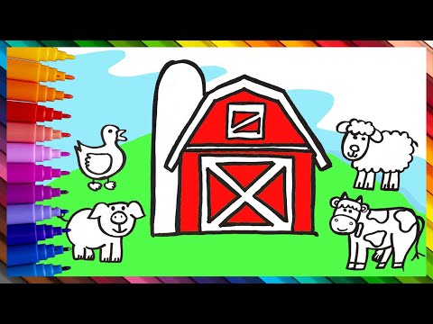 Dibuja y Colorea una Granja con 4 Animales 🐷🐮🐏🎨 Vídeos para Niños